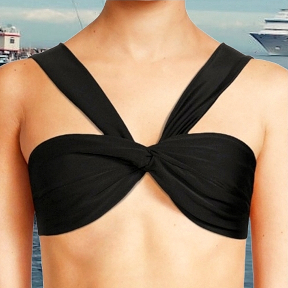 New TIME & TRU Plus Size Black Crisscross V-Neck Bandeau Wrap Bikini Swim Top